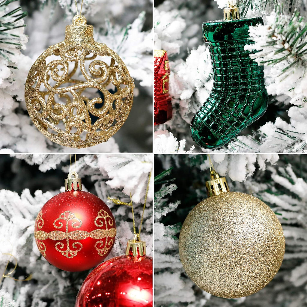 Tree Ornament, 132pcs Christmas Decoration Set Red Green Gold
