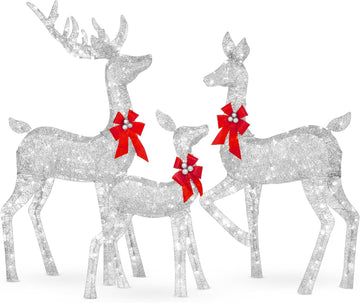 3-Piece Large Lighted Christmas Deer Family Set 5Ft Outdoor Yard Decoration with 360 LED Lights, Stakes, Zip Ties