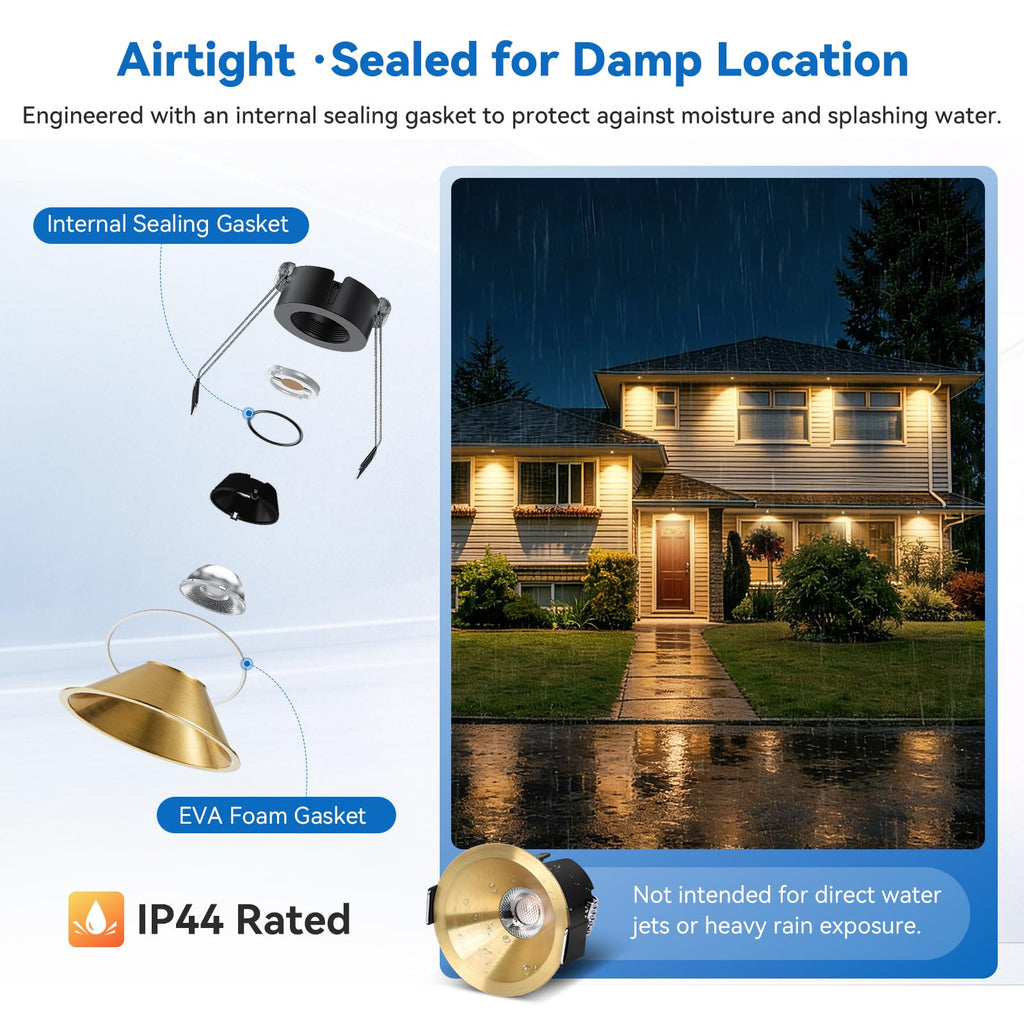 2 Inch Anti-Glare Gold Recessed LED Lights COB Spotlight, 6-Pack