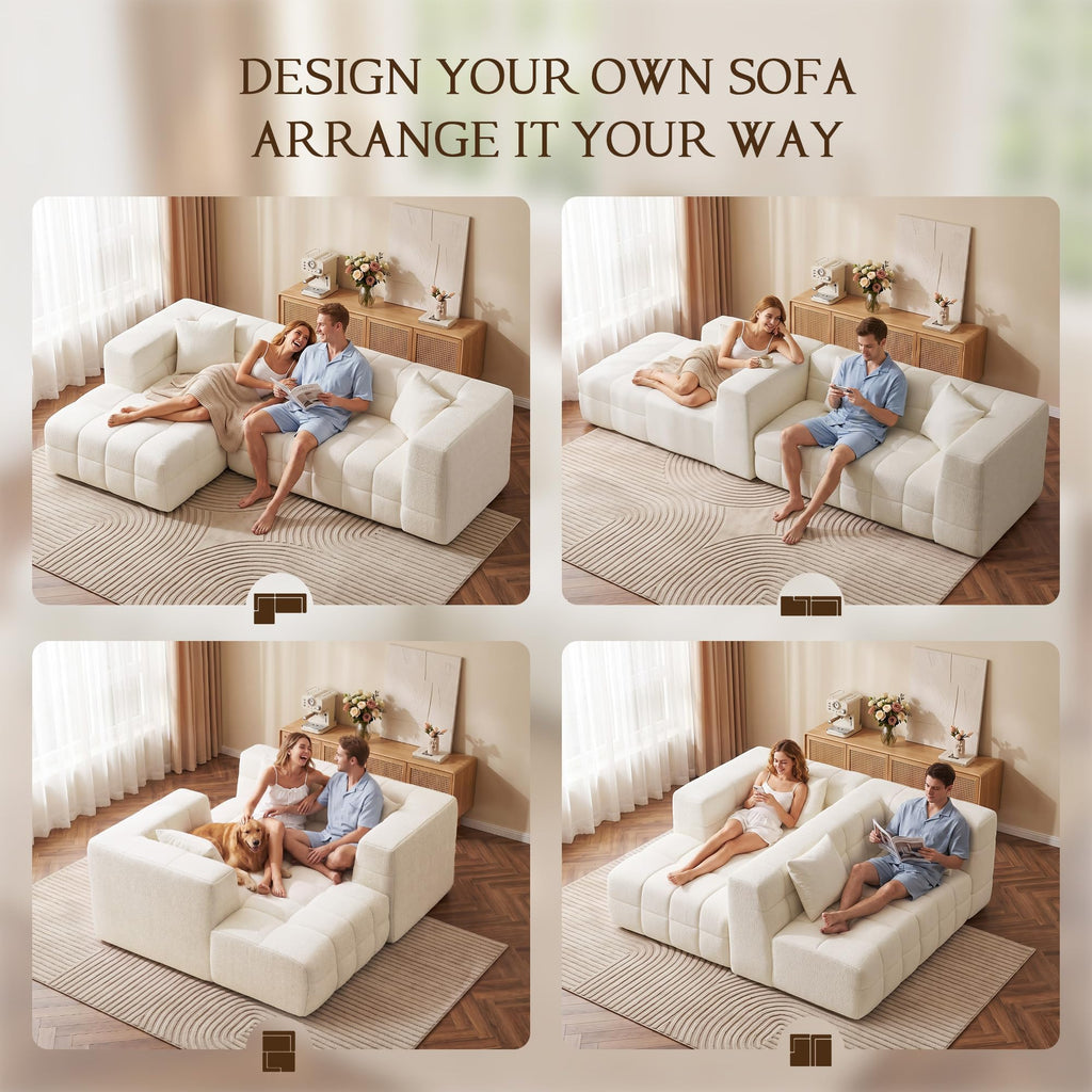 107" Cloud Sectional Couch with Chaise, Boneless Modular Sofa, Beige