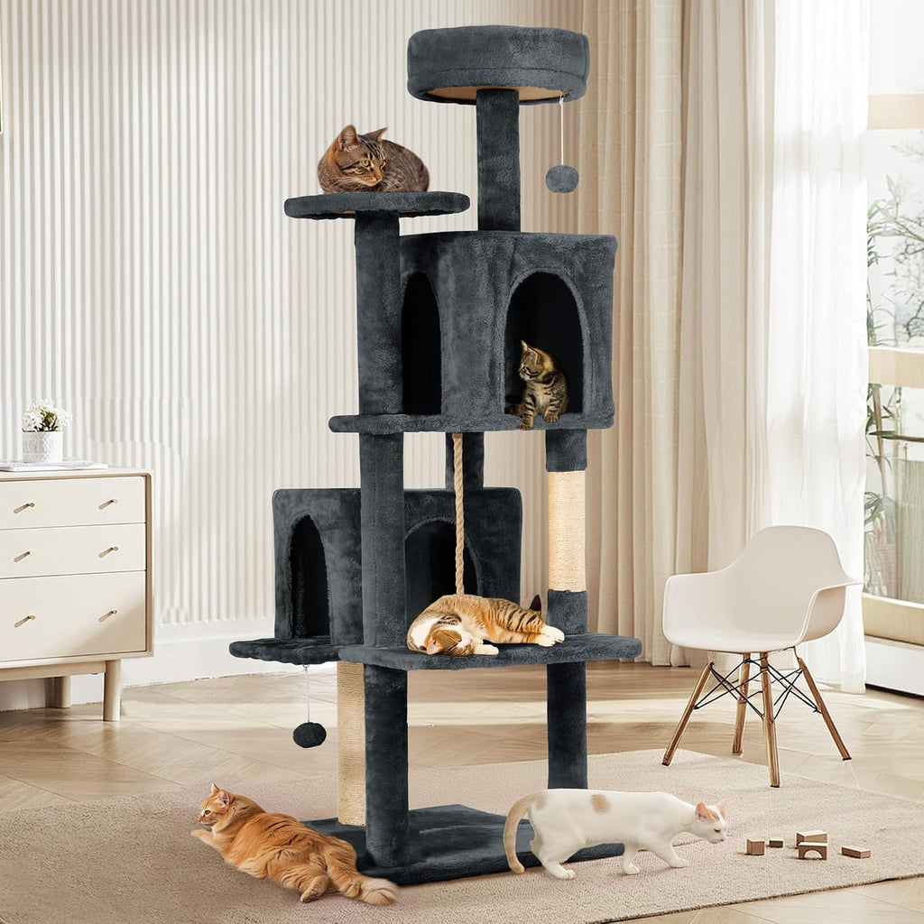 58.5inch Large Cat Tree Tower Condo for Indoor Cats, Soft Plush Multi-Level Climbing Tree Cat House with Cat Cave