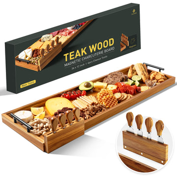 Teak 36 in Large Charcuterie Board with 4-Piece Cheese Knife Set