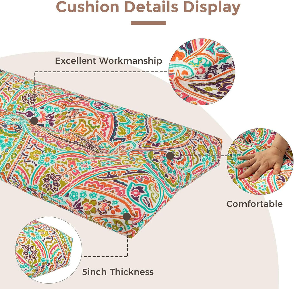 Outdoor Bench Cushion 48x18Inch, Long Seat Pads-Melora Paisley | Non-Slip Patio Bench Cushion, Water Resistant