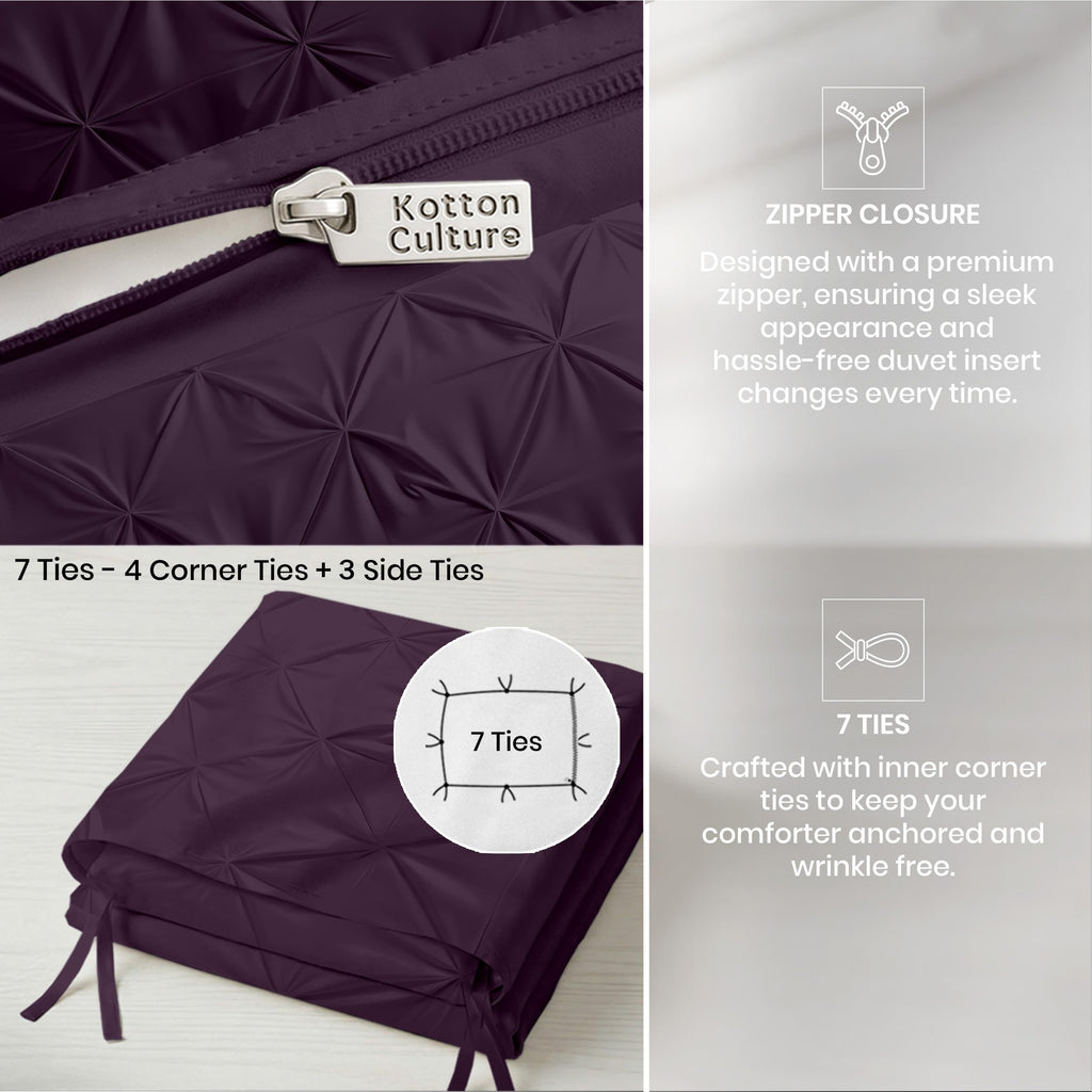 3 Pc Pinch Pleated - Pintuck Duvet Cover Set - 100% Egyptian Cotton - 1000 Thread Count Luxury Comforter