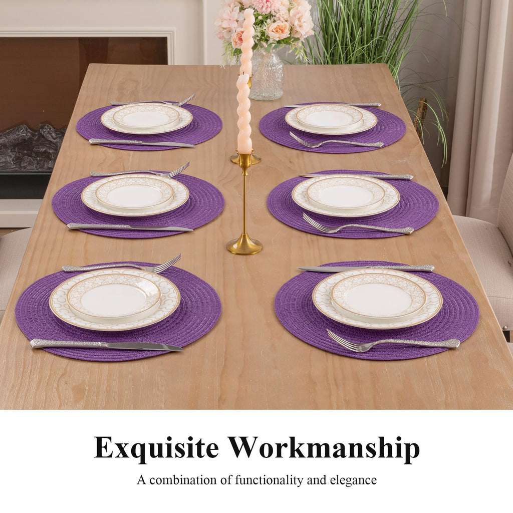 13" Round Braided Placemats Set of 4, Purple Place Mats