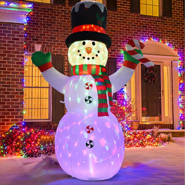 8 FT Inflatable Christmas Snowman, Rotating 7 Color Changing Led Lights Xmas Holiday Blow Up Family Party Decoration