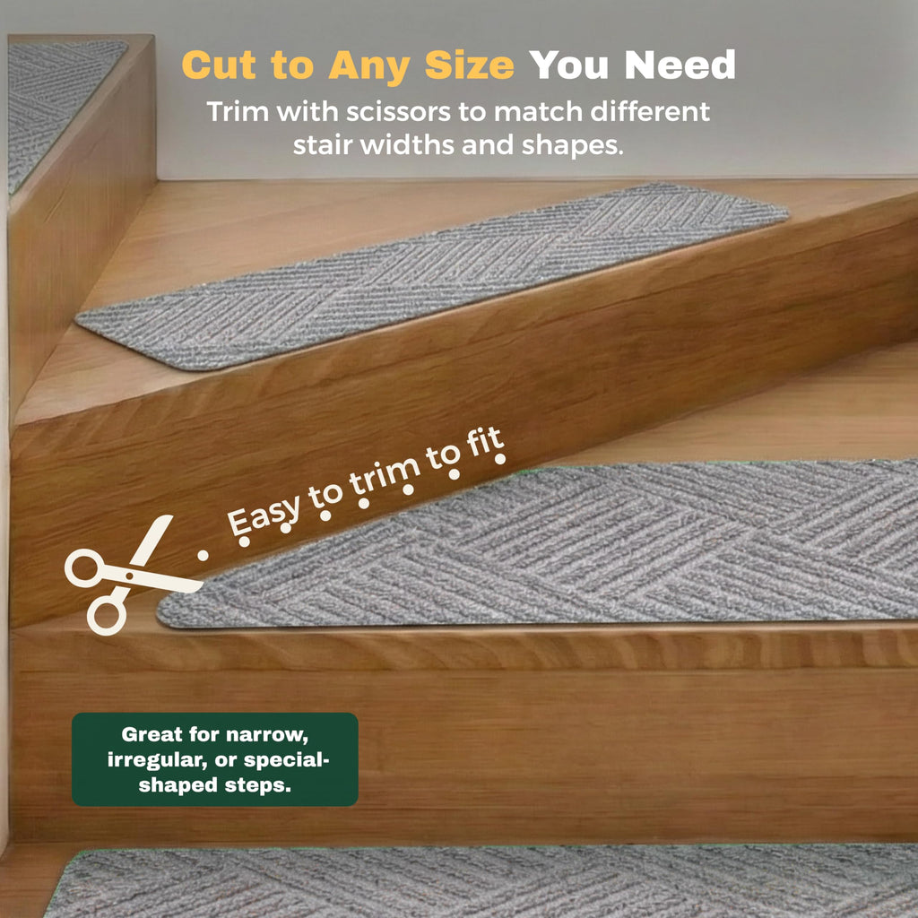 Woven Stair Treads for Wooden Steps, 15 Pack, 8" x 30", Light Gray