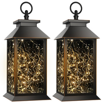 Solar Lanterns Outdoor Waterproof Hanging Vintage Led Fairy Lights Lantern, Upgraded Solar and AAA Battery Powered