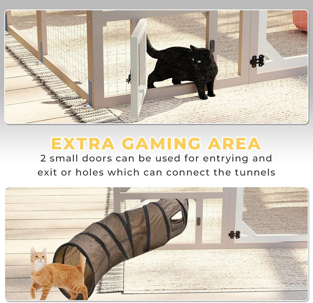 69.7" L Large Catio Outdoor Cat Enclosure, Walk-in Outdoor Cat House with 8 Platforms, 2 Hideouts