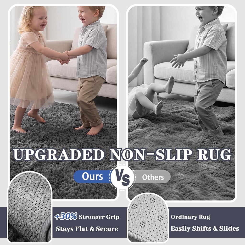 Grey Fluffy Shag Area Rugs Bedroom