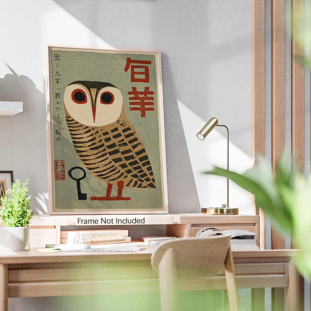 Japanese Animal Poster Prints Vintage Owl Canvas Wall Art Minimalist Bird Painting Nature Rustic Artwork 24x36in