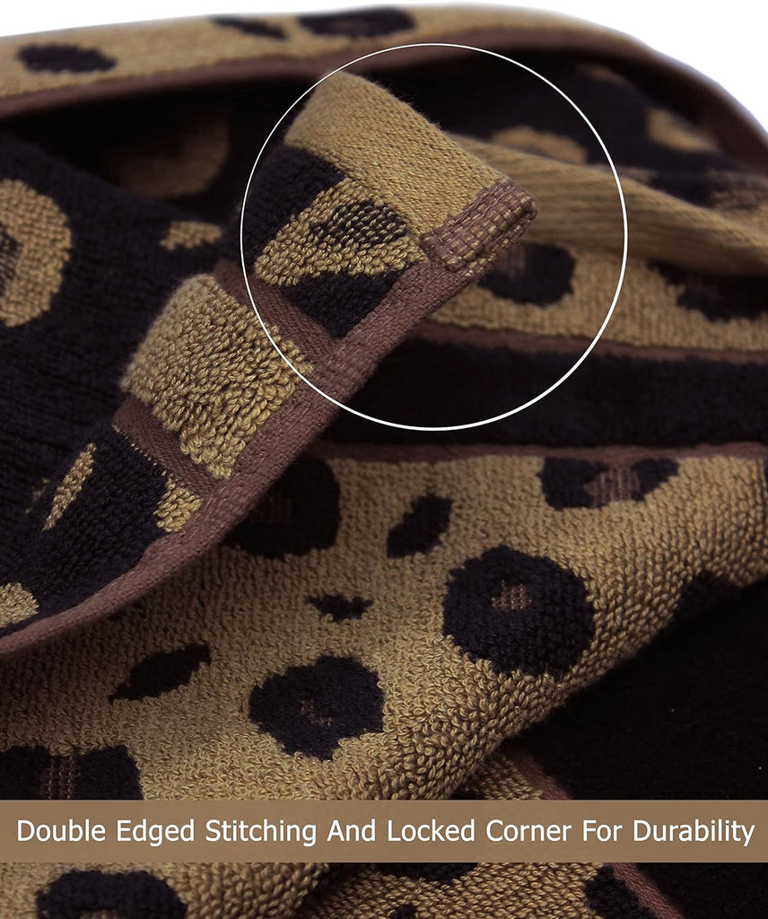 6 Piece Towel Set - 100% Cotton Animal Print Safari Towels | Soft Absorbent Leopard Cheetah Jacquard Bathroom Towels