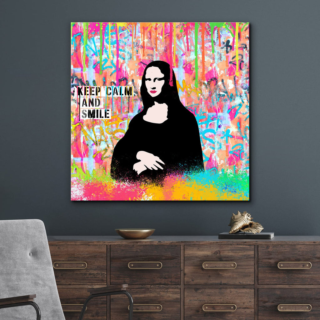 Canvas Print Wall Art Mona Lisa Leonardo da Vinci Spray Paint Graffiti & Street Art Abstract Illustrations Modern Art