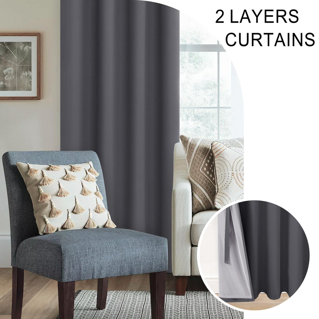 100% Blackout Curtain Panels - Thermal Insulated Black Liner Curtains, Noise Reducing and Heat Blocking Drapes for