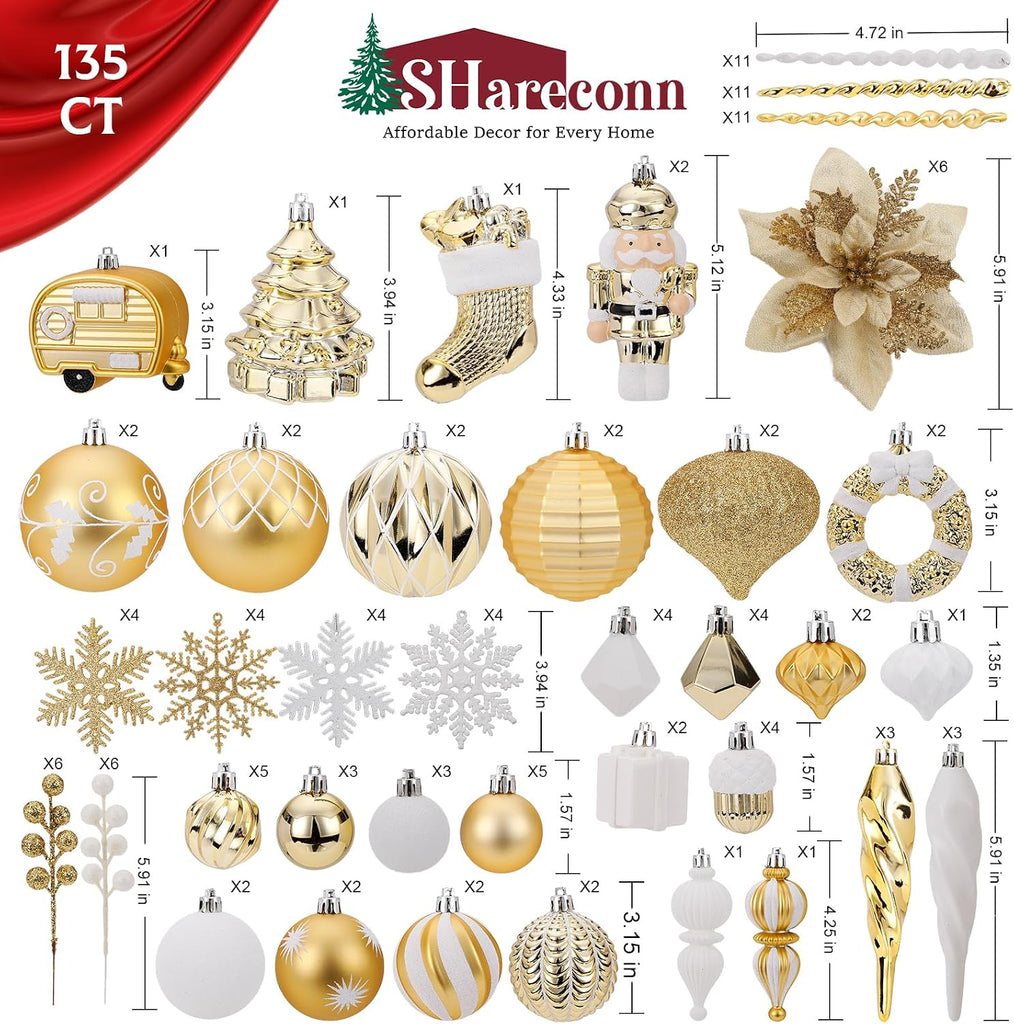 135Pcs Christmas Tree Ornaments Set, Christmas Tree Decorations