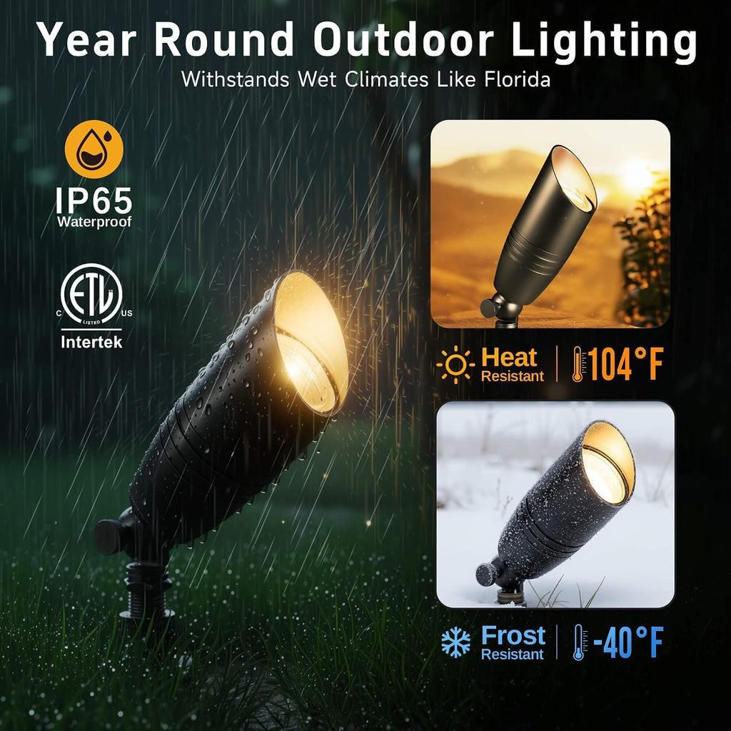 Low Voltage Spot Lights - Black Solid Brass Landscape Spotlight Wired, 12V Outdoor LED Bullet Uplights, Waterproof