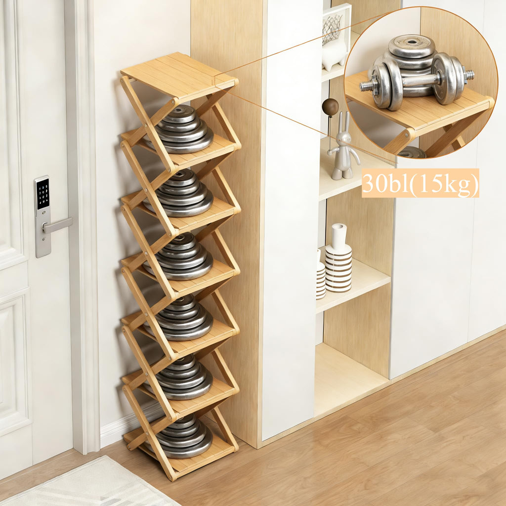 Bamboo Shoe Rack - No Assembly Required, Tall Narrow Foldable Shoe Organizer, Space-Saving Multifunctional Shelf s