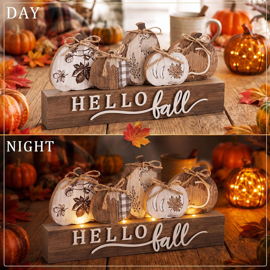 Lighted Pumpkins Teble Decor Rustic Fall Tabletop Sign