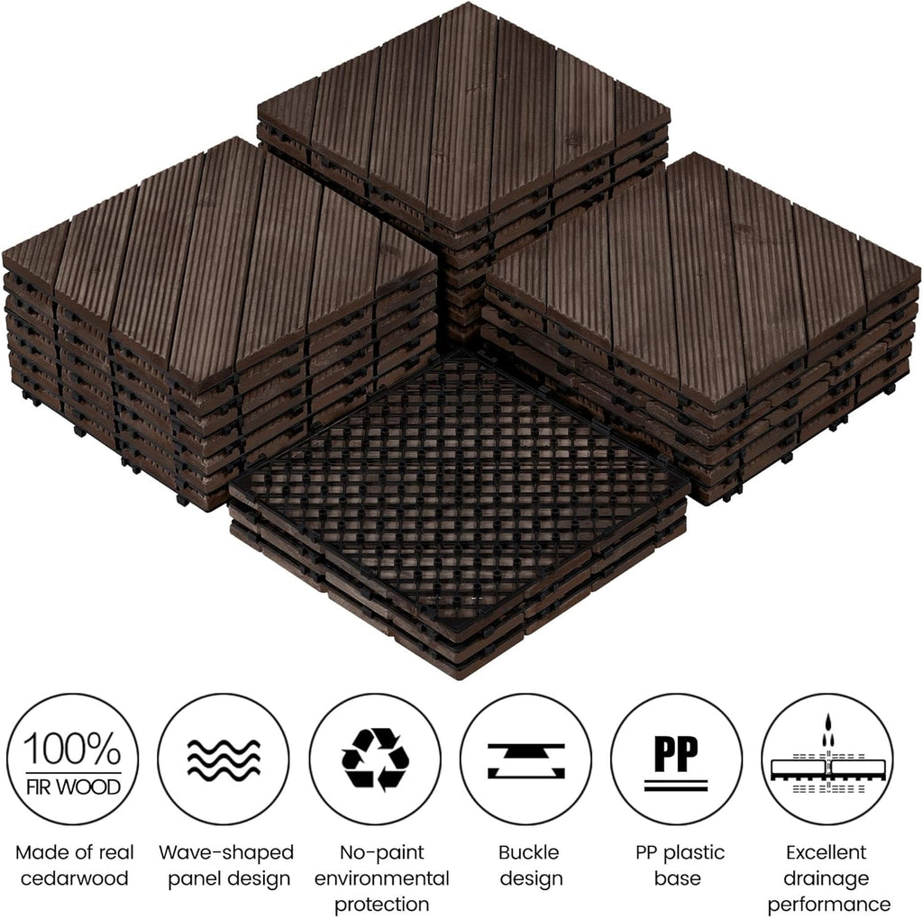 27PCS Wooden Flooring Patio Deck Tiles Interlocking Tiles Patio Solid Wood and Plastic Indoor&Outdoor 12 x 12in