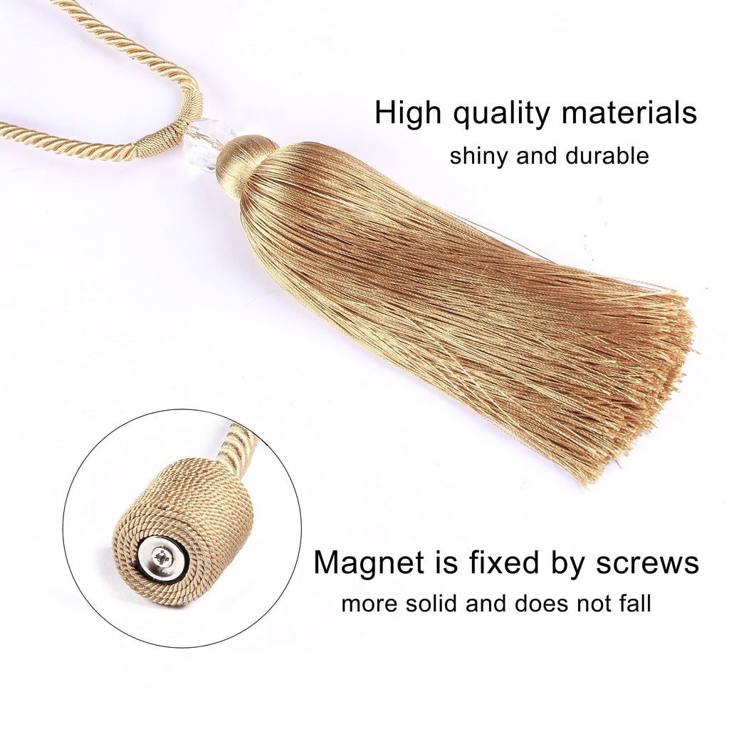 Magnetic Curtain Tiebacks Tassel Ties Backs Holdbacks Rope Convenient Drapes Handmade Home Office Decorative (Gold)