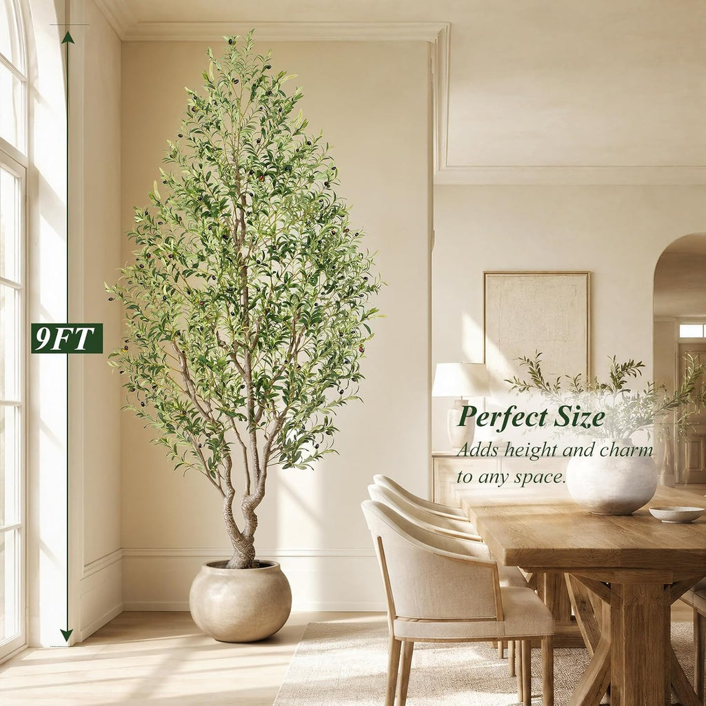 9ft Faux Olive Tree - Large Artificial Olive Tree with Realistic 2006 Leaves and 157 Olives - Lush and Elegant Fake