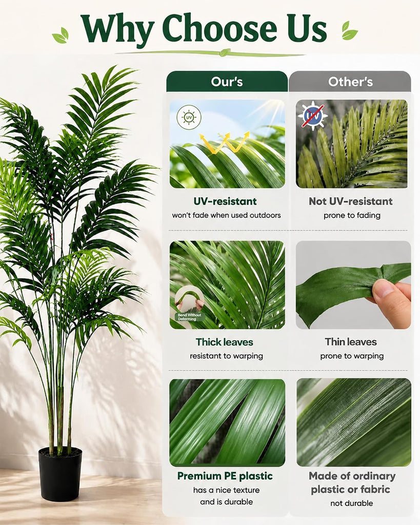 6FT Fake Palm Tree, Tall Artificial Floor Plants with Lifelike Leaves