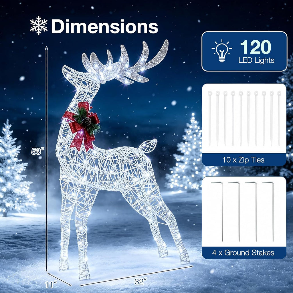 4.4 FT Christmas Lighted Reindeer, Outdoor Christmas Decorations