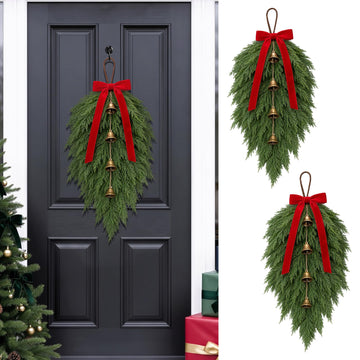 2 Pcs Christmas Teardrop Swag, Artificial Pine Greenery Door Swag