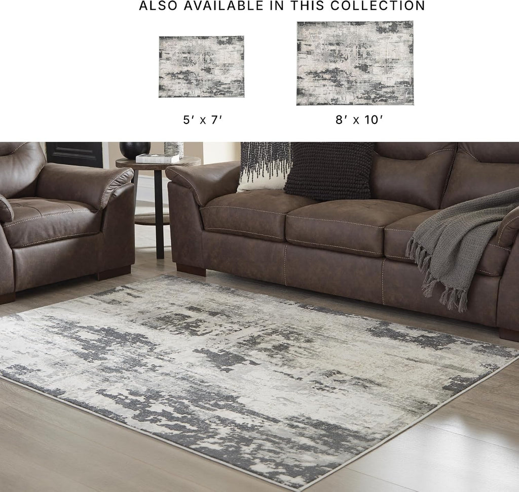 Mazatl Contemporary 8 x 10 Medium Pile Abstract Design Rug, Cream, Gold & Gray