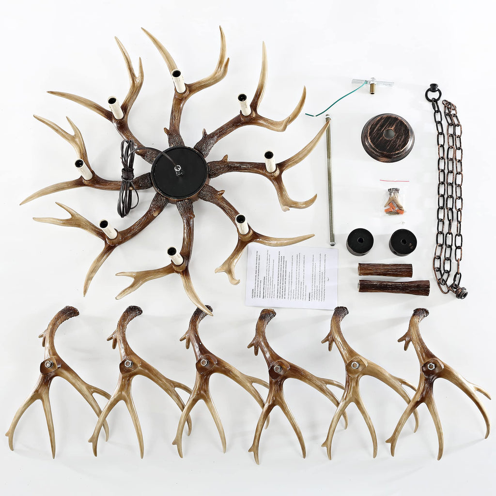 Pre-Assembled 8-Light Dual Layer Antler Chandelier, 24" Rustic