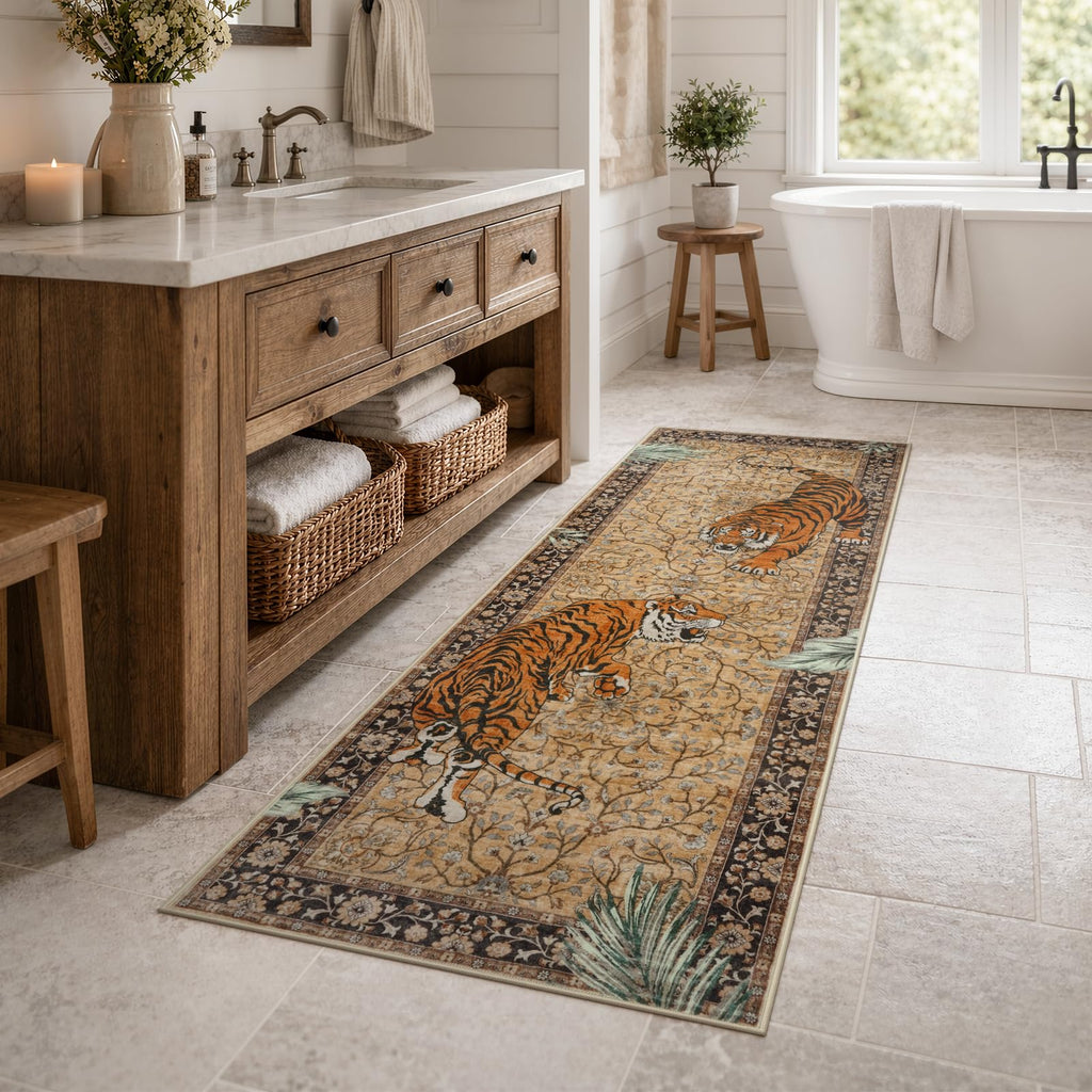 Boho Tiger Hallway Runner Rug, Washable Kitchen Rug Runner