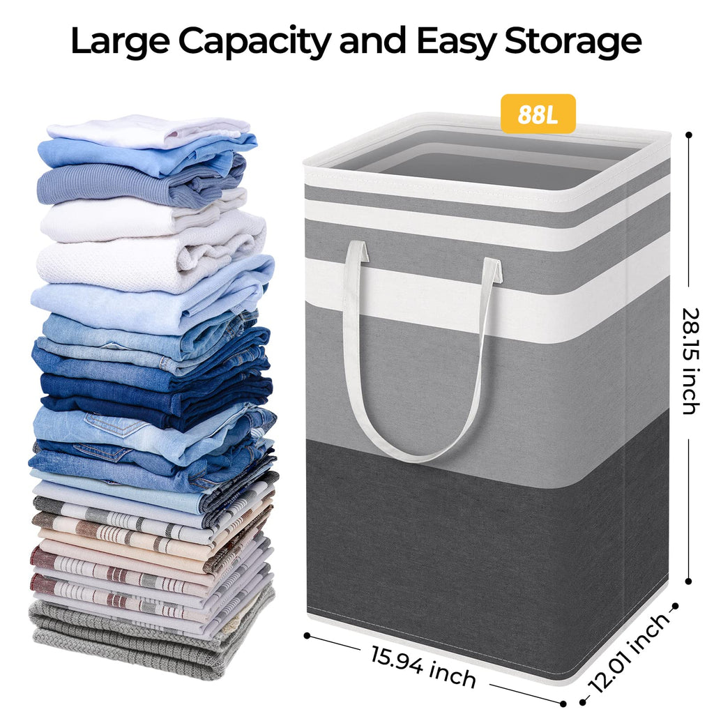 2 Pack Laundry Baskets, Laundry Hampers Bags (Grey+Blue 88L)