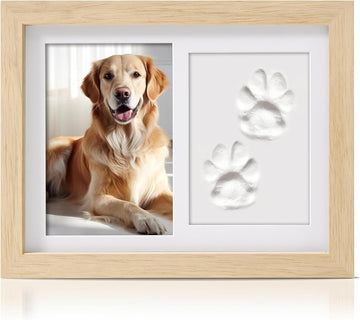 Pet Memorial Frame for Dogs and Cats, Pet Paw Print Photo Frame with Clay Imprint Kit, Pawprint Making Kit and Photo