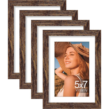 5x7 Picture Frames Set of 4, for Wall or Tabletop, Rustic Brown