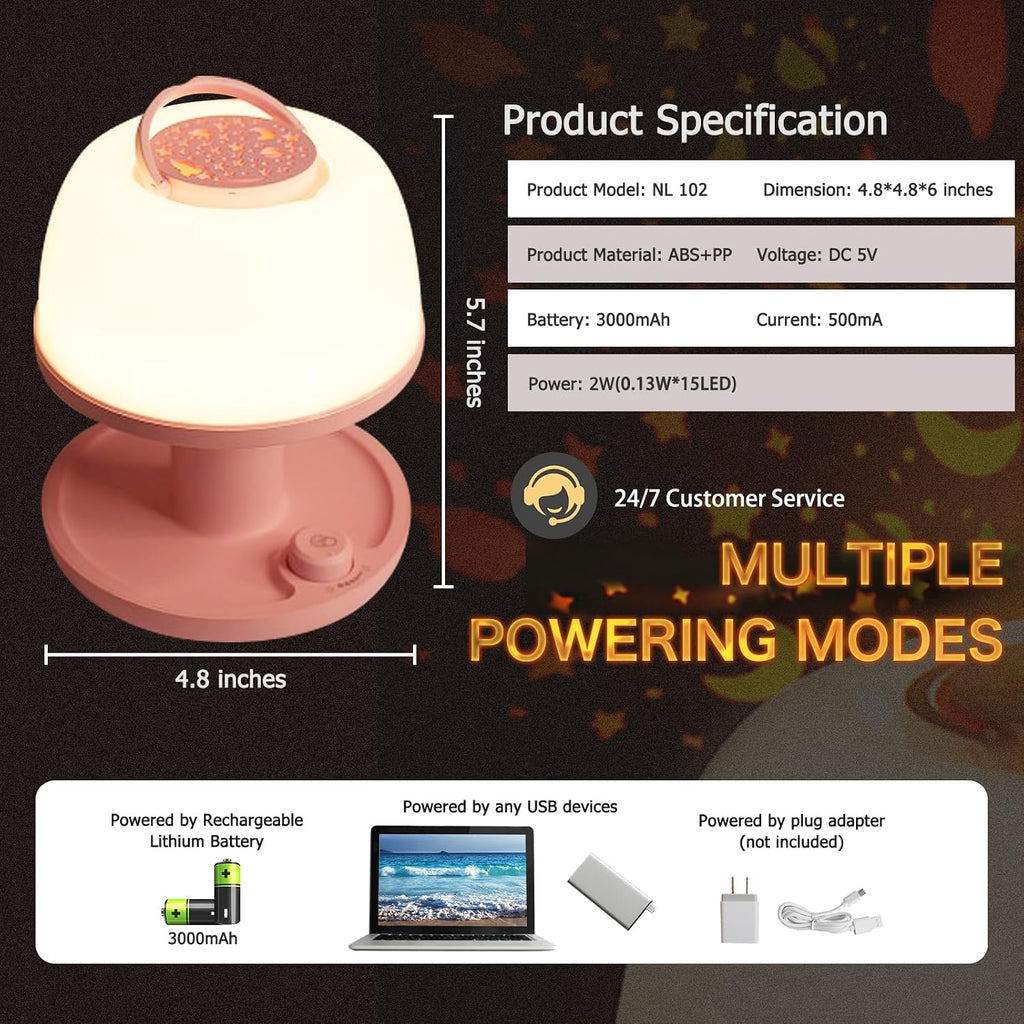 Toddler Night Light Lamp, LED Star Projector Lamp with Timer, Pink