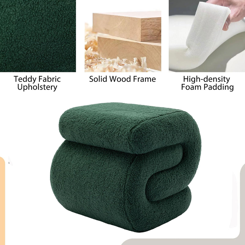 Sherpa Ottoman Stool, Modern S-Shaped Boucle Vanity Stool Pouf Ottoman Seat, Decorative Floor Chair Foot Stool for