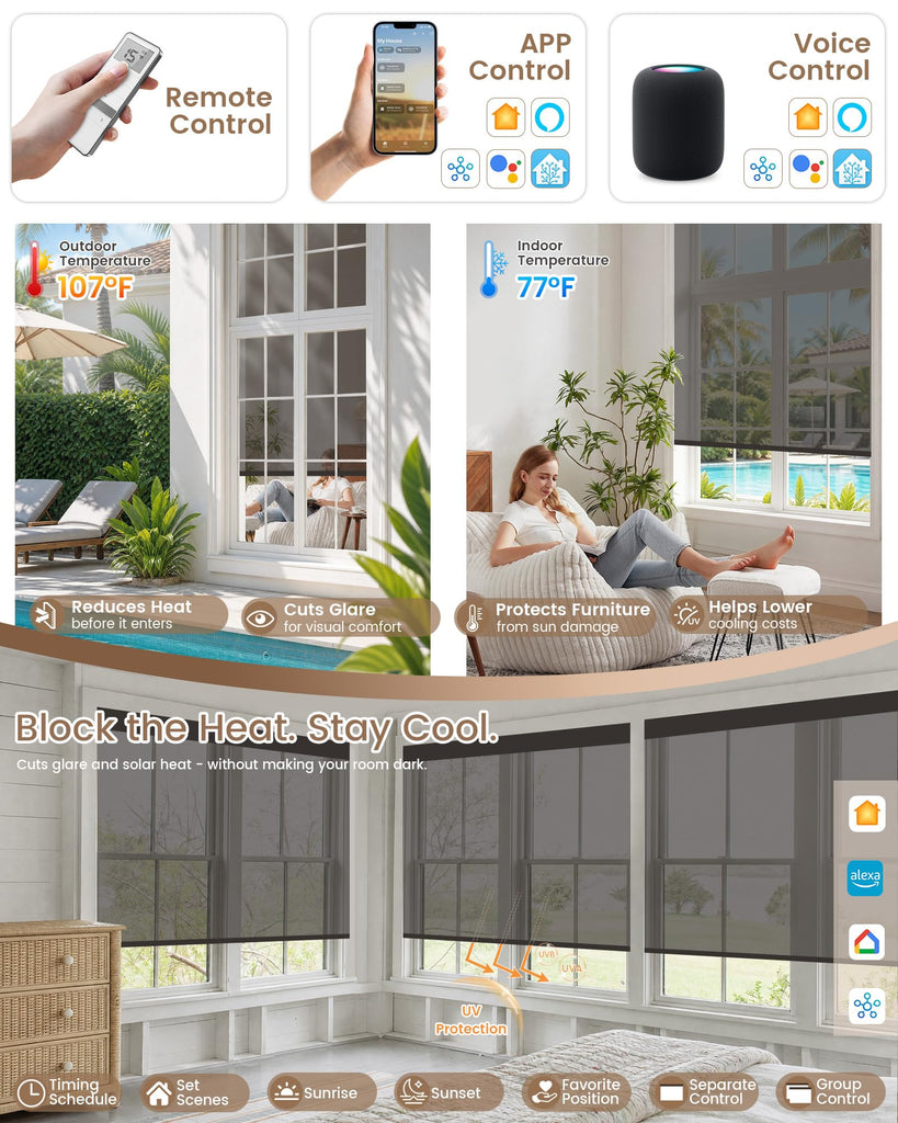 Motorized Blinds with Remote - Motorized Sunscreen Solar Shades