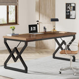 63-inch Executive Desk, Large Office Computer Desk with Extra Thick Wooden Tabletop and Metal Frame