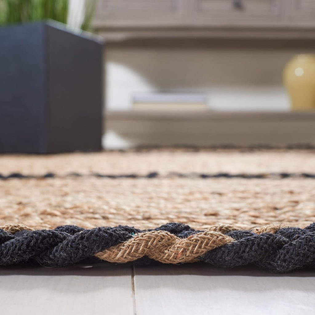 Natural Fiber Collection Area Rug - 4' x 6' Oval, Natural & Black, Handmade Jute, Ideal for High Traffic Areas