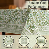 CPC Block Print Tablecloth Agate Green 90"x60" Rectangular 100% Cotton Reusable Table Cover, Everyda