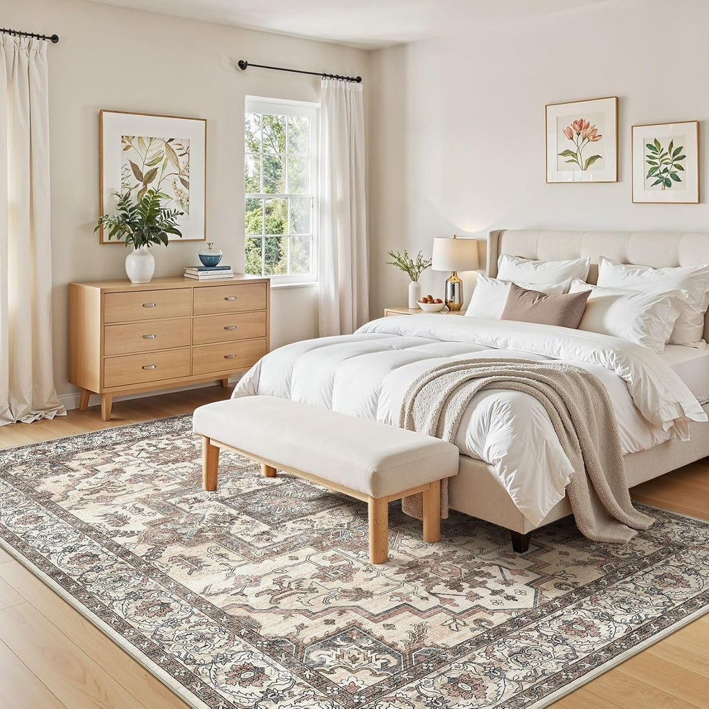 10x14 Area Rugs Living Room: Washable Vintage Rug Large Non-Slip Stain Resistant Ultra Soft Low Pile