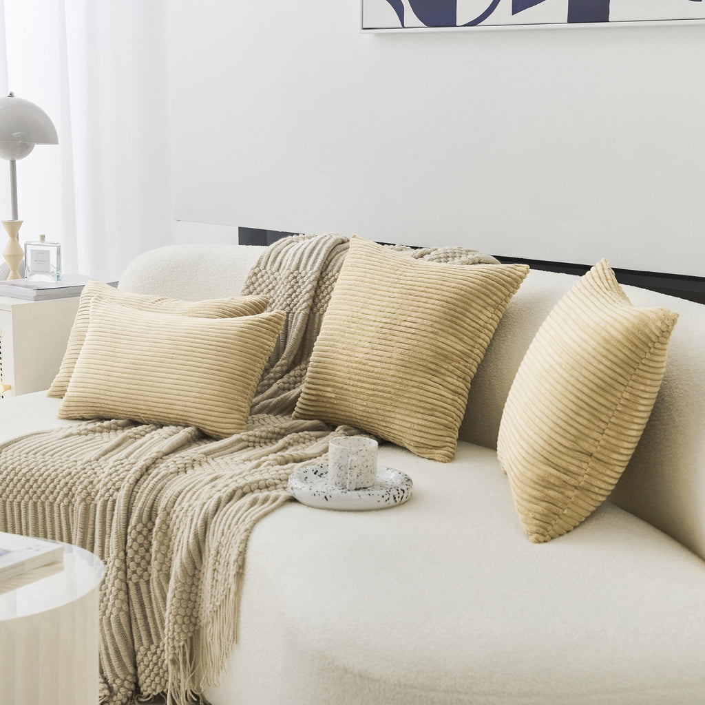 Striped Corduroy Euro Sham Cover Living Room 24x24 Throw Pillow Cover for Bed Sofa Fall Decor, 24 x 24 inch (60cm)