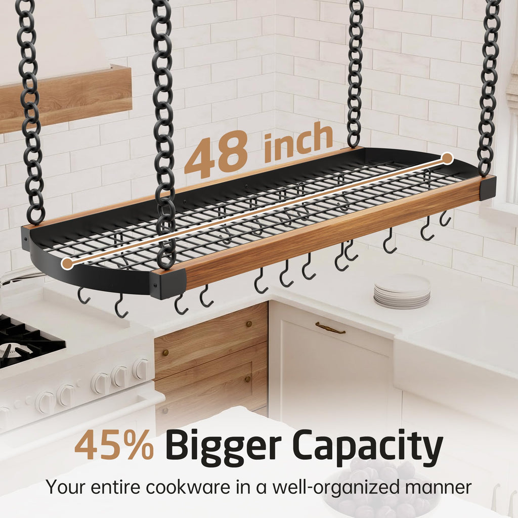 48 Inch Large Hanging Pot Rack Ceiling Mount with 130lb High-Capacity