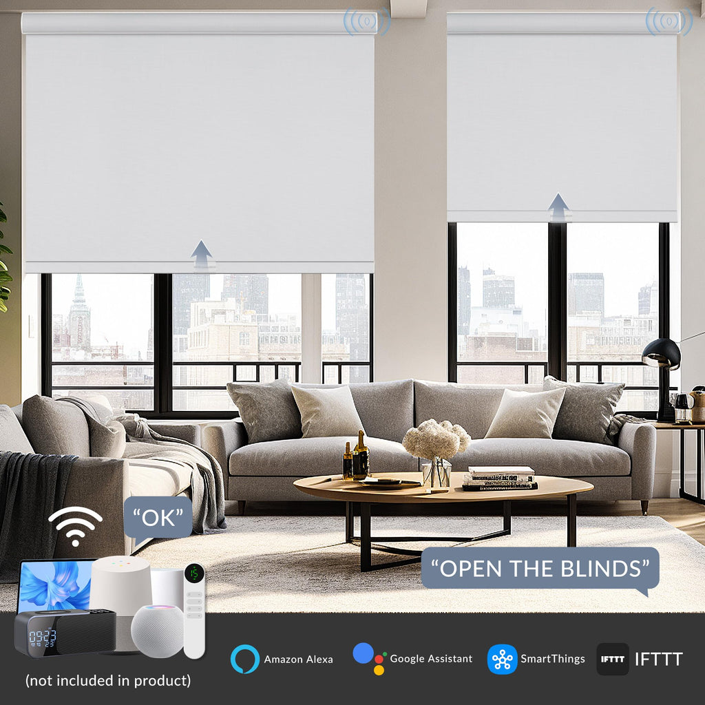 Motorized Roller Blinds - Blackout Chamarel Fabric Smart Electric Shades with Remote, Compatible with Alexa/Google