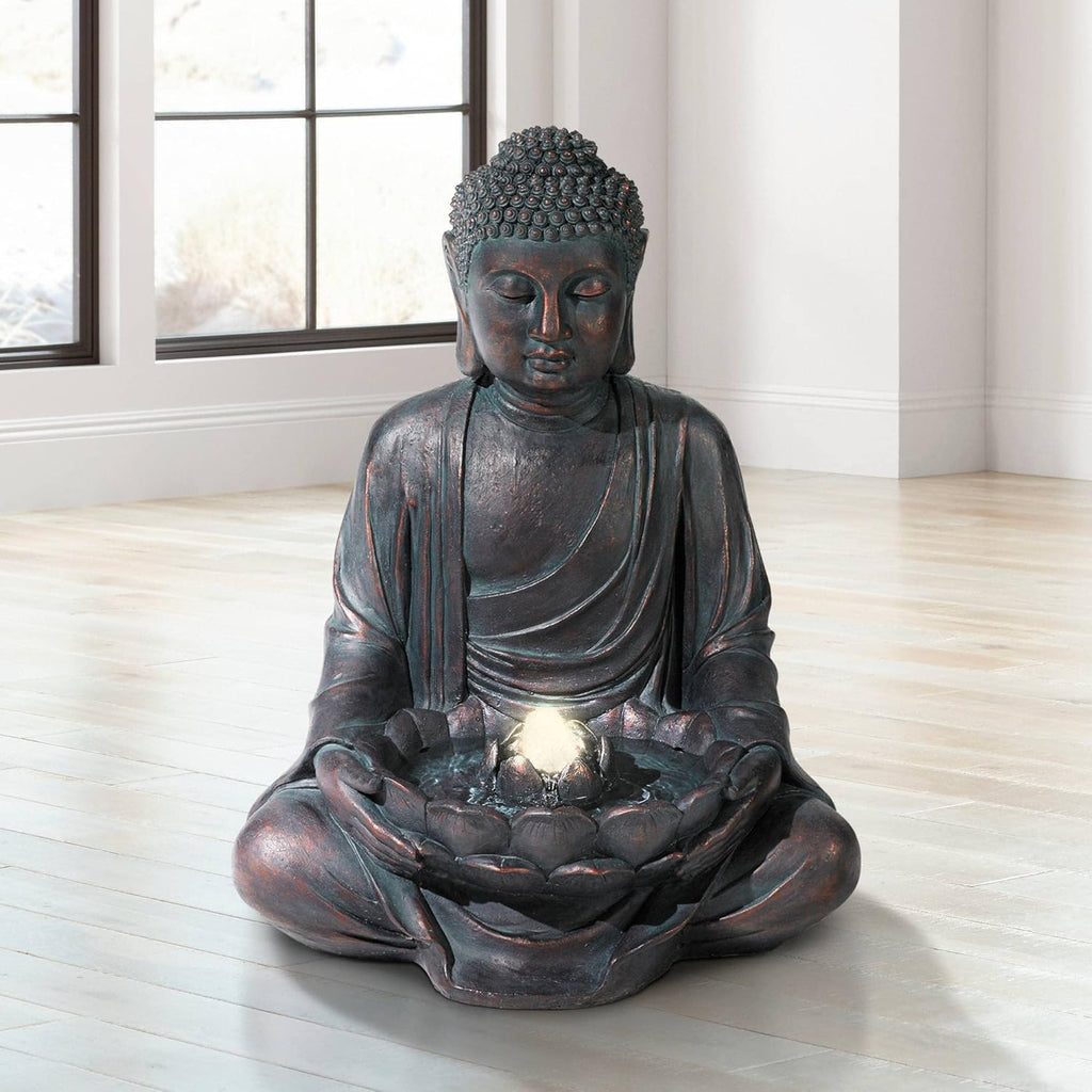 Meditating Buddha 24" High Large Zen Asian Indoor Outdoor Decor Resin Floor Fountain with Light LED Standing Bubbler