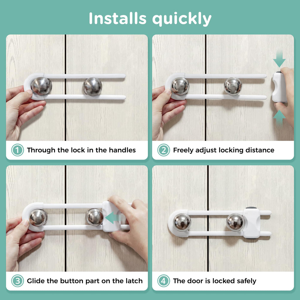 Child Safety Sliding Cabinet Locks, White, 10 Pack, 6 Inch