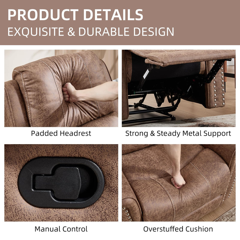 Faux Leather Manual Recliner Sofa Furniture Set, Included Overstuffed Recliner Chair, Reclining Loveseat and 3-Seat