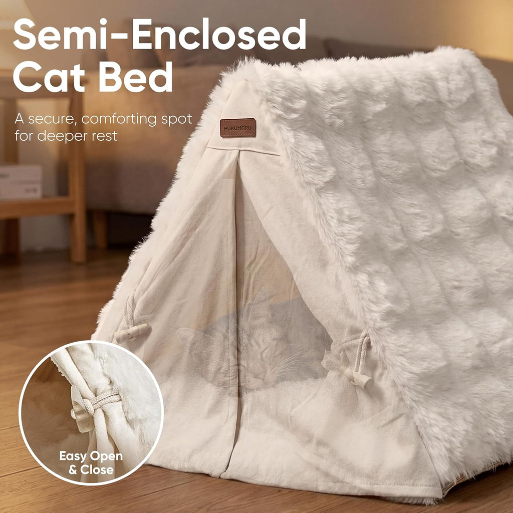 Cat Cave Bed, Sturdy Frame Washable Cat Tent Bed with Curtain