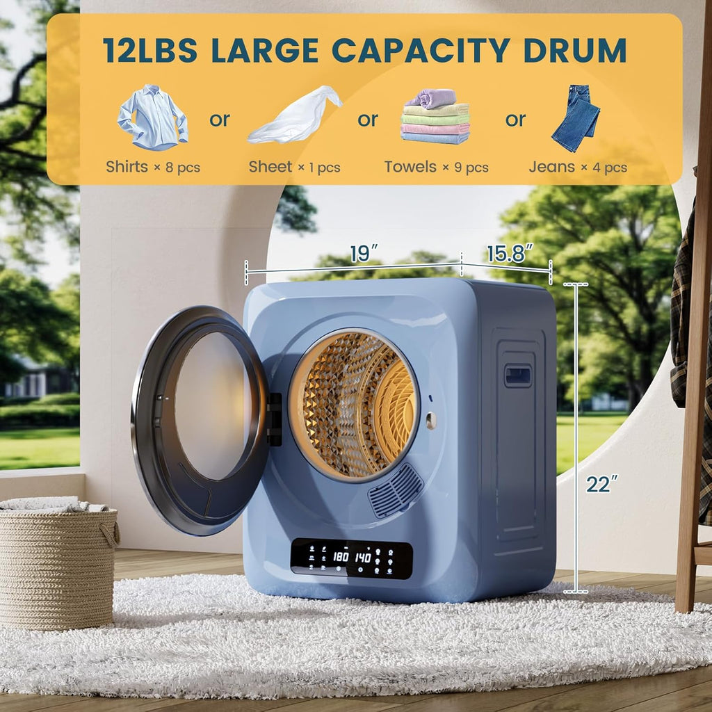 12Lbs Portable Clothes Dryer, 850W Compact Laundry Dryer with Boot Dryer, 6 Drying Modes, Electric Dryer with LED