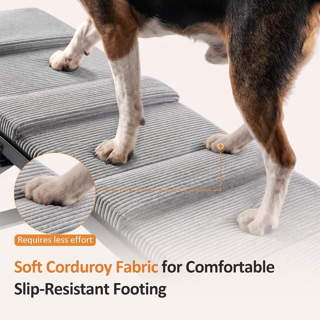 Dog Ramp for Bed & Couch, Foldable Pet Ramp with 5 Adjustable Height Levels, Non-Slip Striped Fabric, Portable Indoor